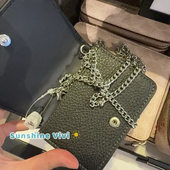 NWT Coach Mini Wallet On A Chain With Rivets CCI80 Silver Black - Picture 3 of 6